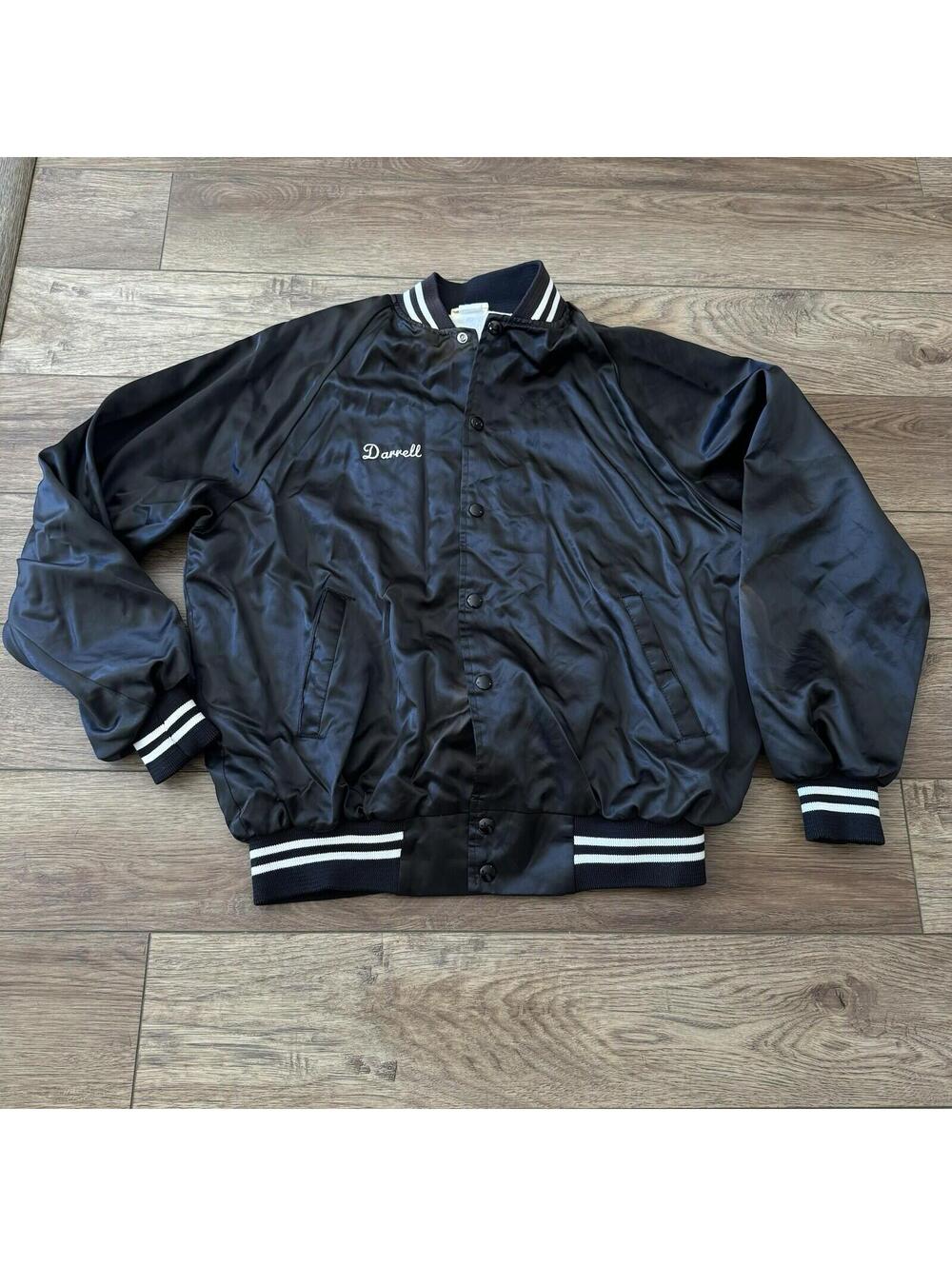Vintage 70s 80s K-Brand Satin Bomber Jacket Black XL